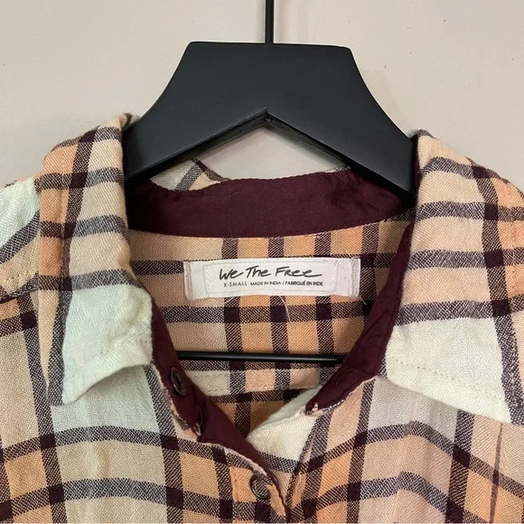 Free People Plaid Babydoll Button Down Shirt Size Extra Small - Picture 2 of 7